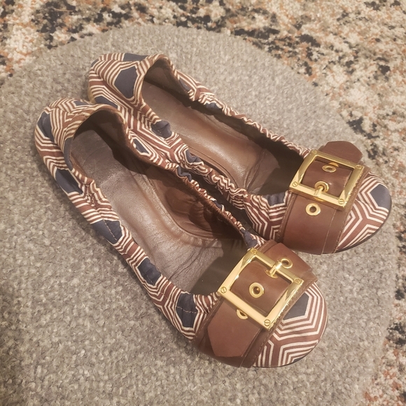 Tory Burch leather fabric flats - Picture 1 of 7